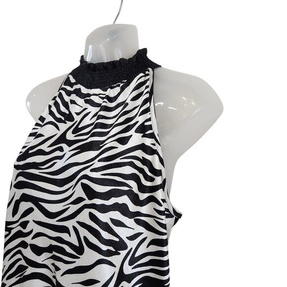 John Paul Richard Zebra Print Sleeveless Blouse Black White Mock Neck Sz Small - Picture 3 of 9